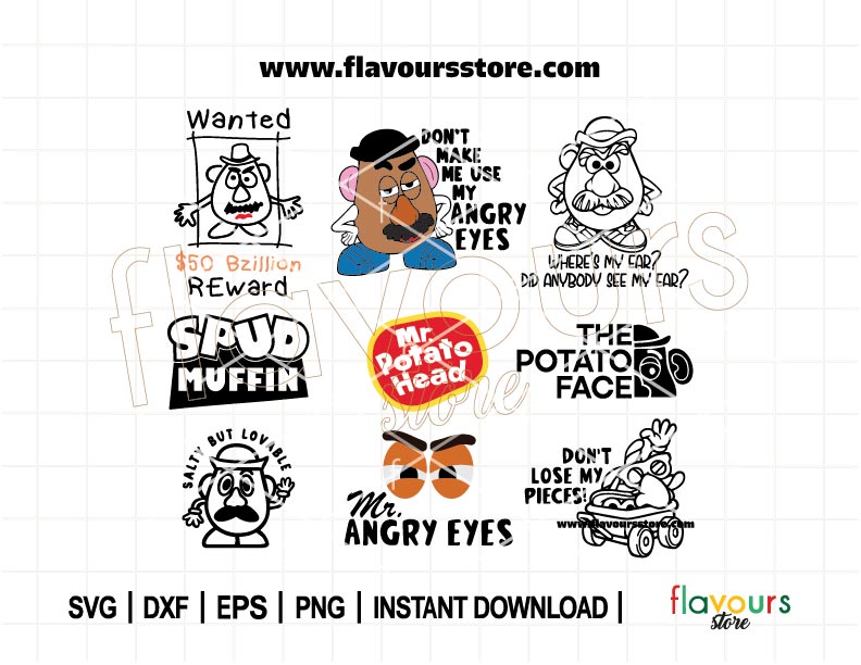 Mr Potato Head SVG Bundle, Spud Muffin, Angry Eyes, Wanted Reward, Toy Story Png, Funny Png, Cut Files for Cricut, Perfect for your Crafts
