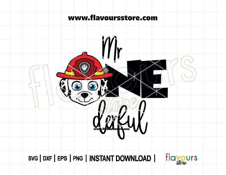 Mr. Onederful Marshall Paw Patrol SVG design – perfect for creating 1st birthday shirts, party decorations, and personalized gifts for Paw Patrol fans.