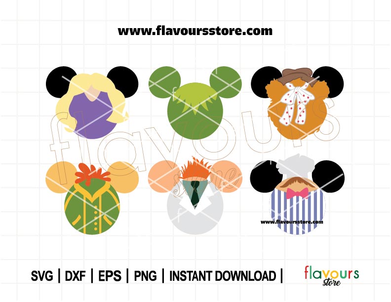 Muppets Ears Bundle Svg, Animal SVG, Mouse Ears SVG, Frozzie Svg, Peggy Ears, Tshirt Design Svg, Cut File For Cricut, Silhouette Cut File