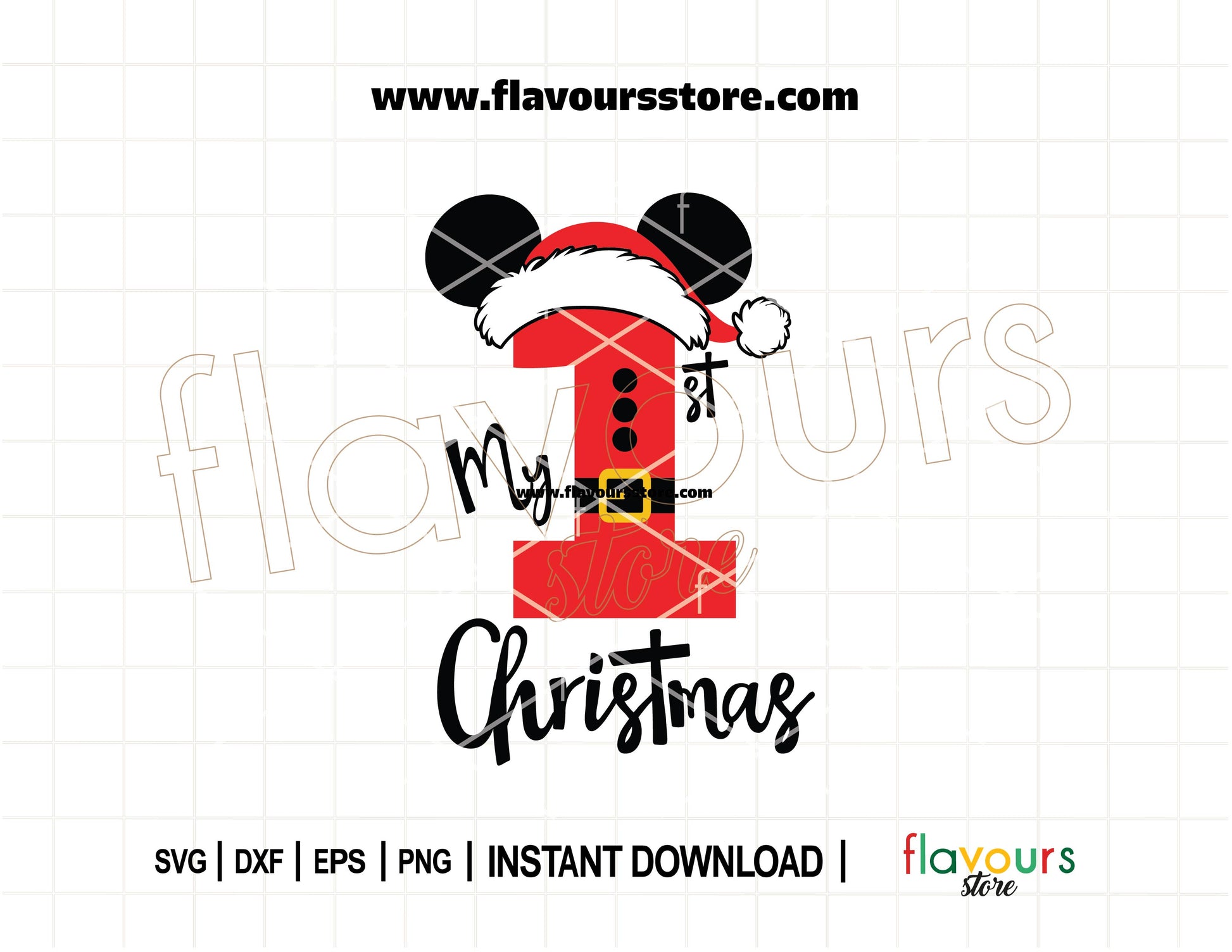 Mickey Santa SVG with 'My 1st Christmas' text – baby holiday cut file for Cricut and Silhouette