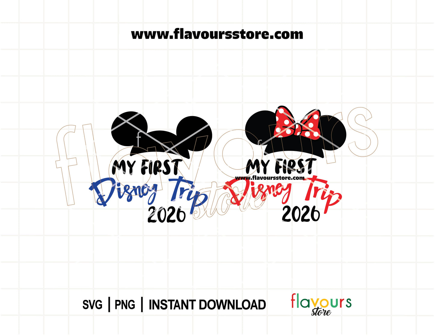 My First Trip to Disney 2026 SVG with Mickey and Minnie ears for family vacation shirts for Cricut and Silhouette