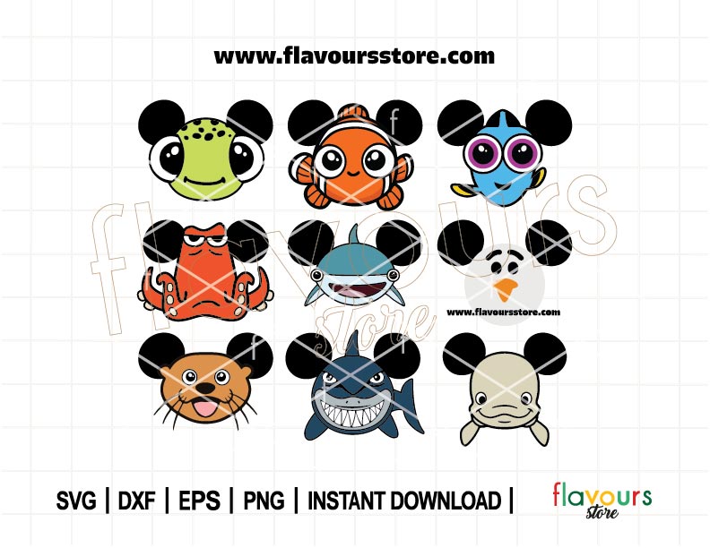 Nemo Ears Bundle SVG, Fish Ears Svg, Dory Ears Svg, Magical Mouse Ears Svg, Finding, Mouse Head Svg, SVG Cut File For Cricut
