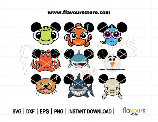 Nemo Ears Bundle SVG, Fish Ears Svg, Dory Ears Svg, Magical Mouse Ears Svg, Finding, Mouse Head Svg, SVG Cut File For Cricut