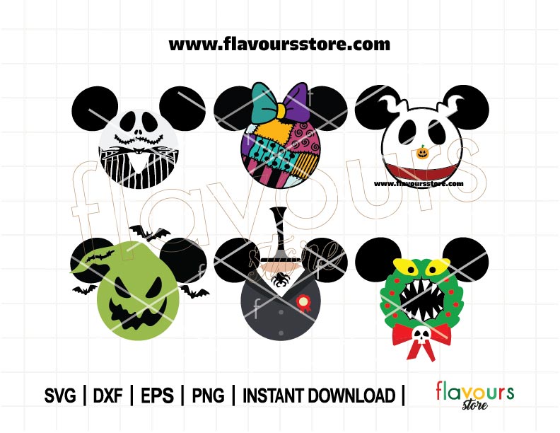 Nightmare Before Christmas Ears Bundle SVG, Jack Ears Svg, Halloween Ears Svg, Sally Ears Svg, Zero Ears Svg, Cut File For Cricut SVG