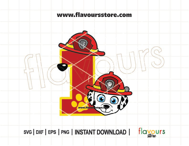 1st Birthday Marshall Paw Patrol SVG – Number 1 Birthday Design with Marshall – Perfect for Cricut and Silhouette birthday shirts and Paw Patrol party crafts
