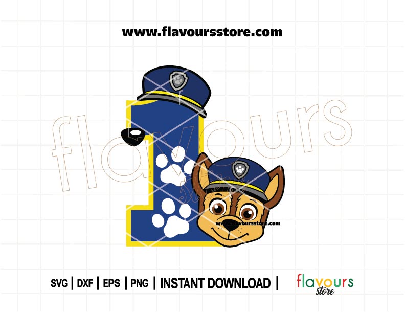 Number 1 Chase Paw Patrol SVG for 1st birthday boy shirt, Cricut and Silhouette cut file, instant download