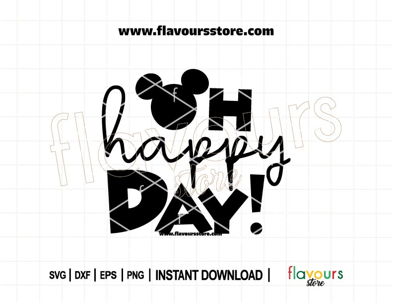 Oh Happy Day SVG cut file in retro style, featuring a cheerful quote for Cricut and Silhouette crafts like shirts, mugs, and home decor.