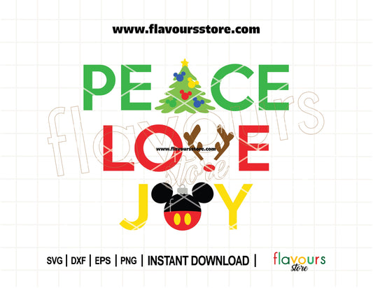 Peace Love Joy retro Christmas SVG cut file with festive lettering for Cricut crafts and handmade holiday gifts