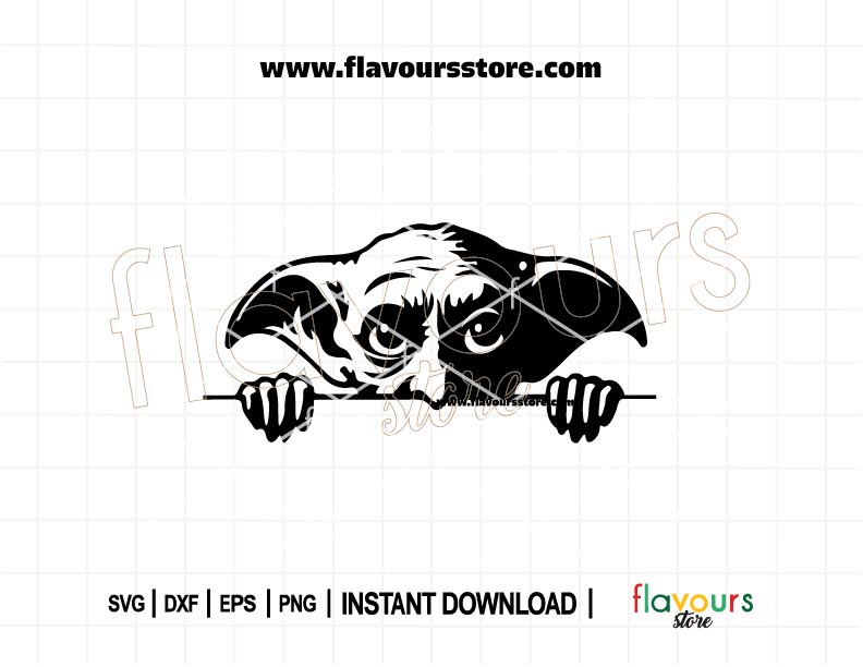 Cute digital SVG design of Dobby the house elf peeking with wide eyes, perfect for Cricut and Silhouette crafts like shirts, mugs, or decals.