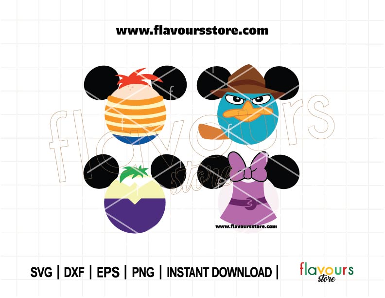 Phineas Ferb Bundle SVG, Phineas Ears, Ferb Ears, Perry Platypus, Mouse Ear SVG, Tshirt Design Svg, Isabelle Svg, Cut File For Cricut