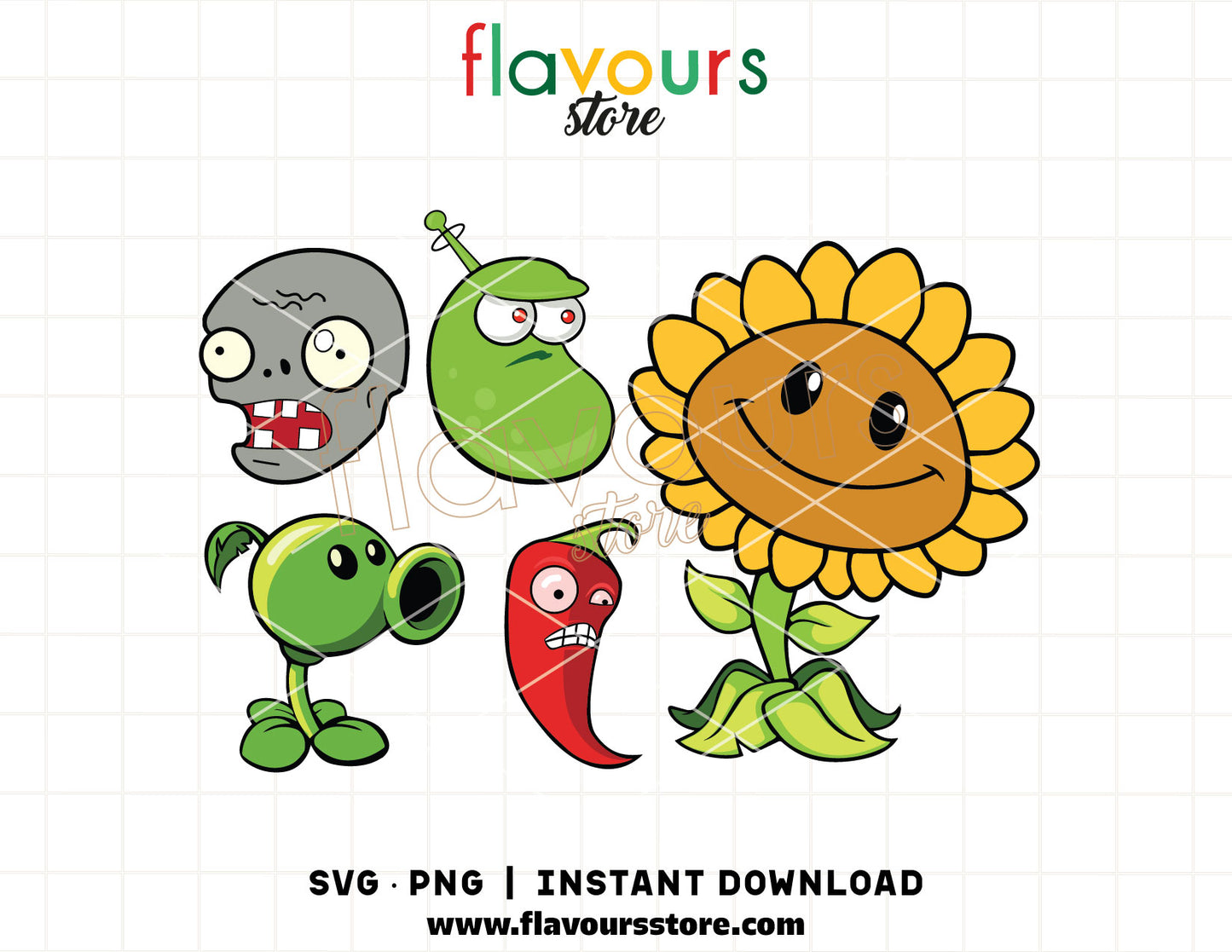 plants zombies svg bundle cartoon gaming characters cricut cut file set shirt design