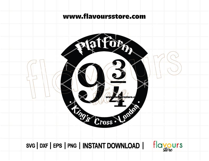 SVG cut file of Platform 9¾ from Harry Potter with bold lettering, perfect for Cricut and Silhouette crafting — ideal for travel mugs, shirts, and magical decor.