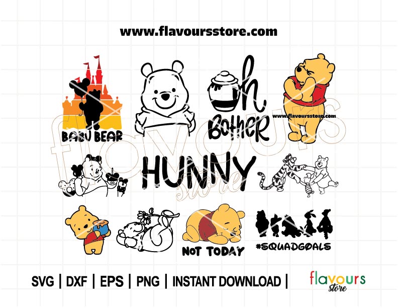Pooh SVG Bundle, Baby Pooh Clipart, Bear Svg, Pooh and Friends PNG, Honey bear png, Hunny svg, Cut Files for Cricut, Perfect for your Crafts