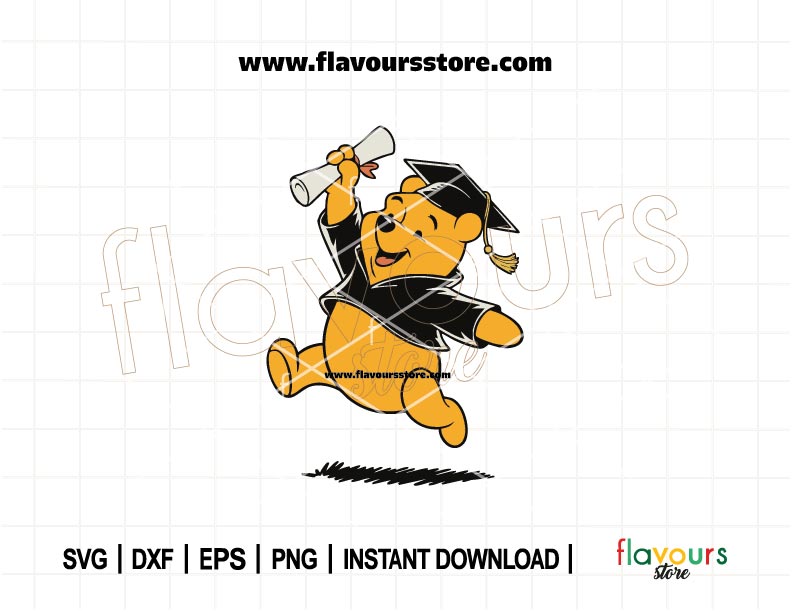 Pooh Bear in graduation cap and gown holding diploma – Class of 2025 SVG for Cricut and DIY crafts