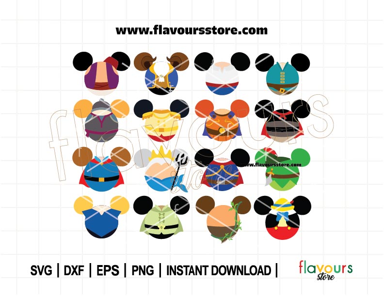 Disney Prince Ears Bundle SVG Cut File, Prince Charming Ears Svg, Peter Pan Ears, Prince Eric Ears Svg, Beast Ears, Aladdin Ears, Cut File For Cricut SVG