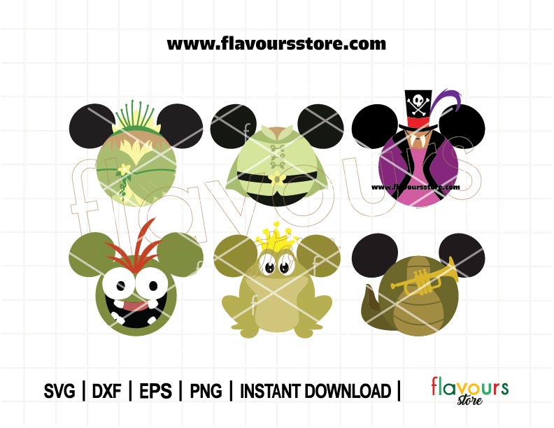 Princess and The Frog Ears Bundle SVG, Tiana Ears Svg, The Frog Ears Svg, Prince Naveen Ears Svg, Cut File For Cricut SVG