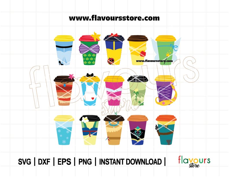 Princess Coffee Cup Bundle Svg, Princess Inspired SVG, Coffee Cup Svg, Princess Clipart, Funny Quote Svg, Cut File Cricut, Digital Download