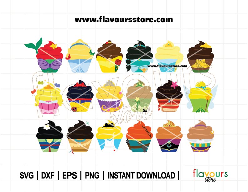 Disney Princess Cupcakes Bundle Pack, Cake, Snack Svg, Birthday party Svg, SVG Cut File Cricut