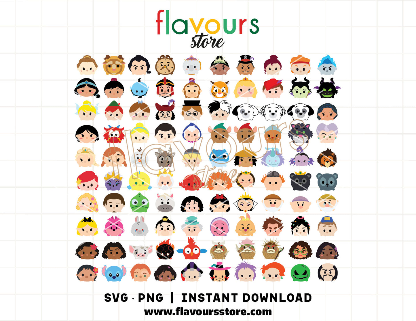 Tsum Tsum Disney SVG bundle featuring Princess and Villains cut files for Cricut and Silhouette