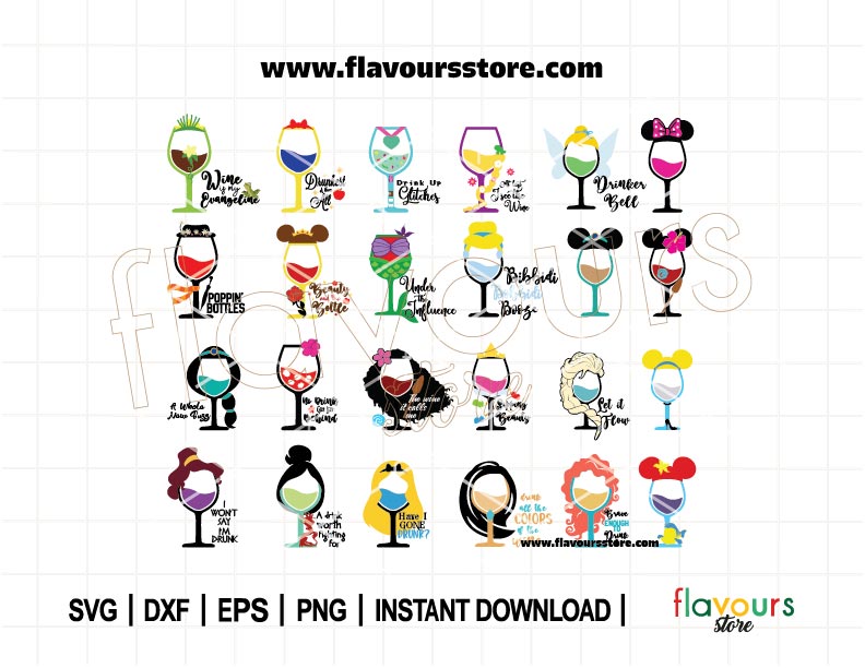 Princess Glass Bundle Svg, 24 Designs, Glass Cup SVG, Princess Clipart, Funny Quote, Tshirt Design Svg, Cut File Cricut, Digital Download