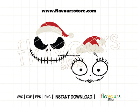 Jack and Sally Santa hat SVG design inspired by Nightmare Before Christmas, perfect for Halloween and Christmas Cricut crafts and DIY holiday projects