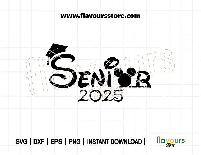 Mickey Mouse ears with graduation cap and Class of 2025 text, Disney-inspired SVG cut file for Cricut projects and senior DIY shirts