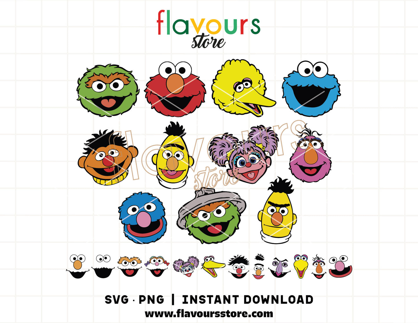 Sesame Street head SVG bundle featuring Cookie Monster and Elmo face designs for Cricut and Silhouette projects