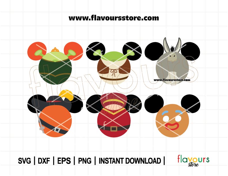 Shrek Ears Bundle SVG, Fiona Ears Png, Donky Ears, Ogre png, Ogre Shrek Svg, Puss in Boots, Designs for Cricut, Silhouette
