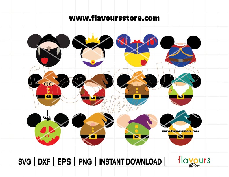 Snow White Mouse Ears Bundle SVG, Evil Queen Ears Svg, Dopey Ears Svg, The Hag Ears, Cut File For Cricut SVG