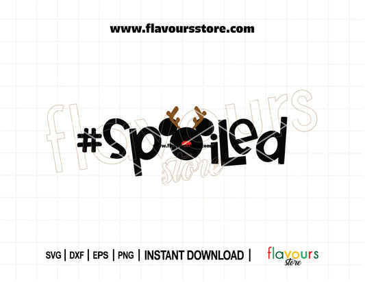 Festive SVG design with Mickey-style reindeer ears and the word "Spoiled" in bold Christmas lettering, perfect for Cricut Christmas crafts
