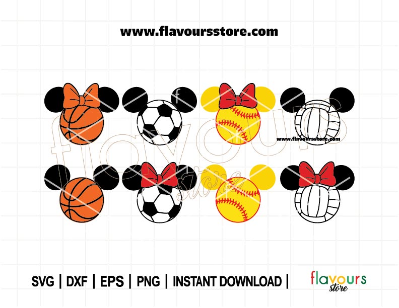 Mouse Sports Ears Bundle SVG, Soccer Mouse Head Ears Svg, Basketball Ears Svg, Volleyball Ears Svg, Baseball Ears Svg, Cut File For Cricut