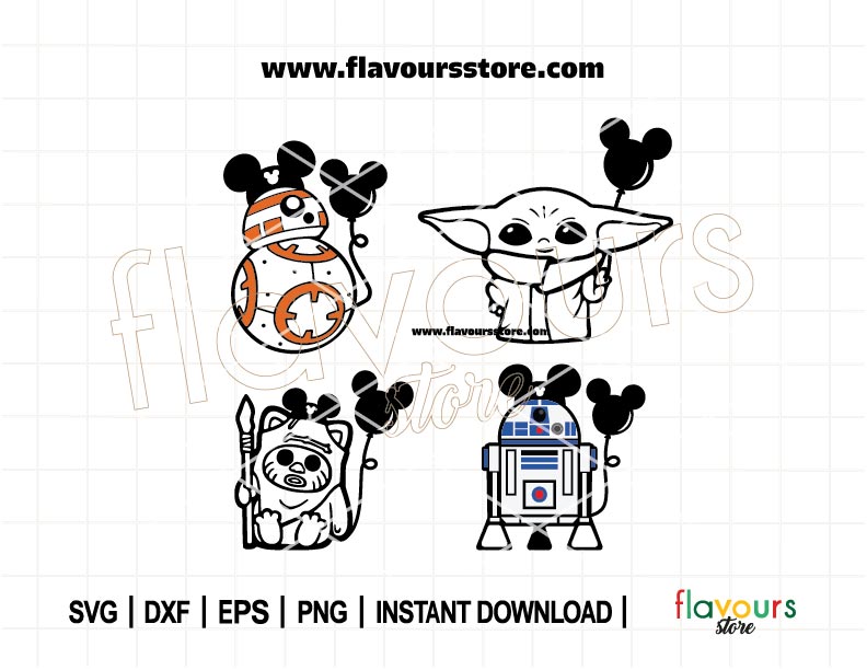 Star Wars Bundle SVG, Yoda Svg, Mouse Balloon SVG Svg, BB8 Svg, R2D2 Ears, Ewok Svg, Cut File For Cricut SVG