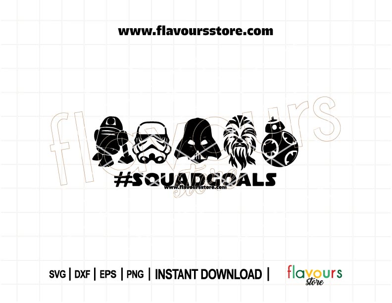 Squad Goals Star Wars SVG cut file featuring iconic Star Wars characters, perfect for Cricut and Silhouette DIY shirts, mugs, and party decor.