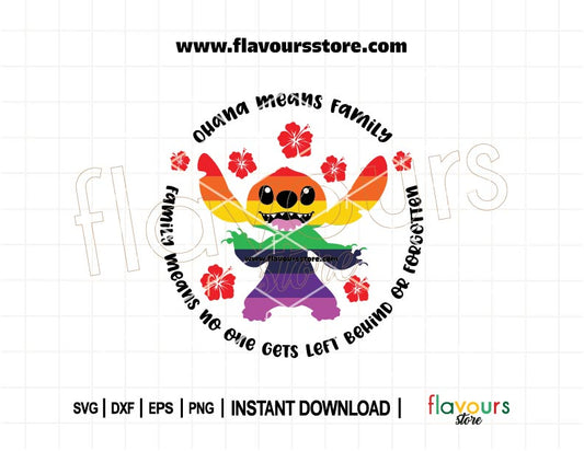 Stitch Pride SVG with rainbow Ohana text – LGBTQ Disney cut file for Cricut and Silhouette crafts