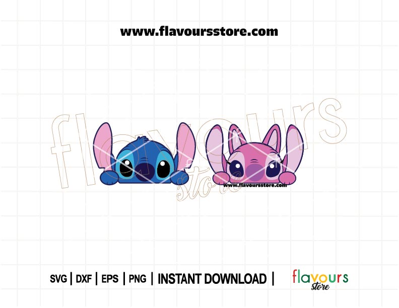 Peeking Stitch and Angel SVG cut files in kawaii style for Cricut and Silhouette crafts, perfect for custom t-shirts, mugs, and vinyl decals.