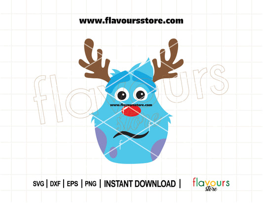 Cute Sulley reindeer Christmas SVG design, perfect for creating festive shirts, mugs, and holiday crafts with Cricut and Silhouette machines