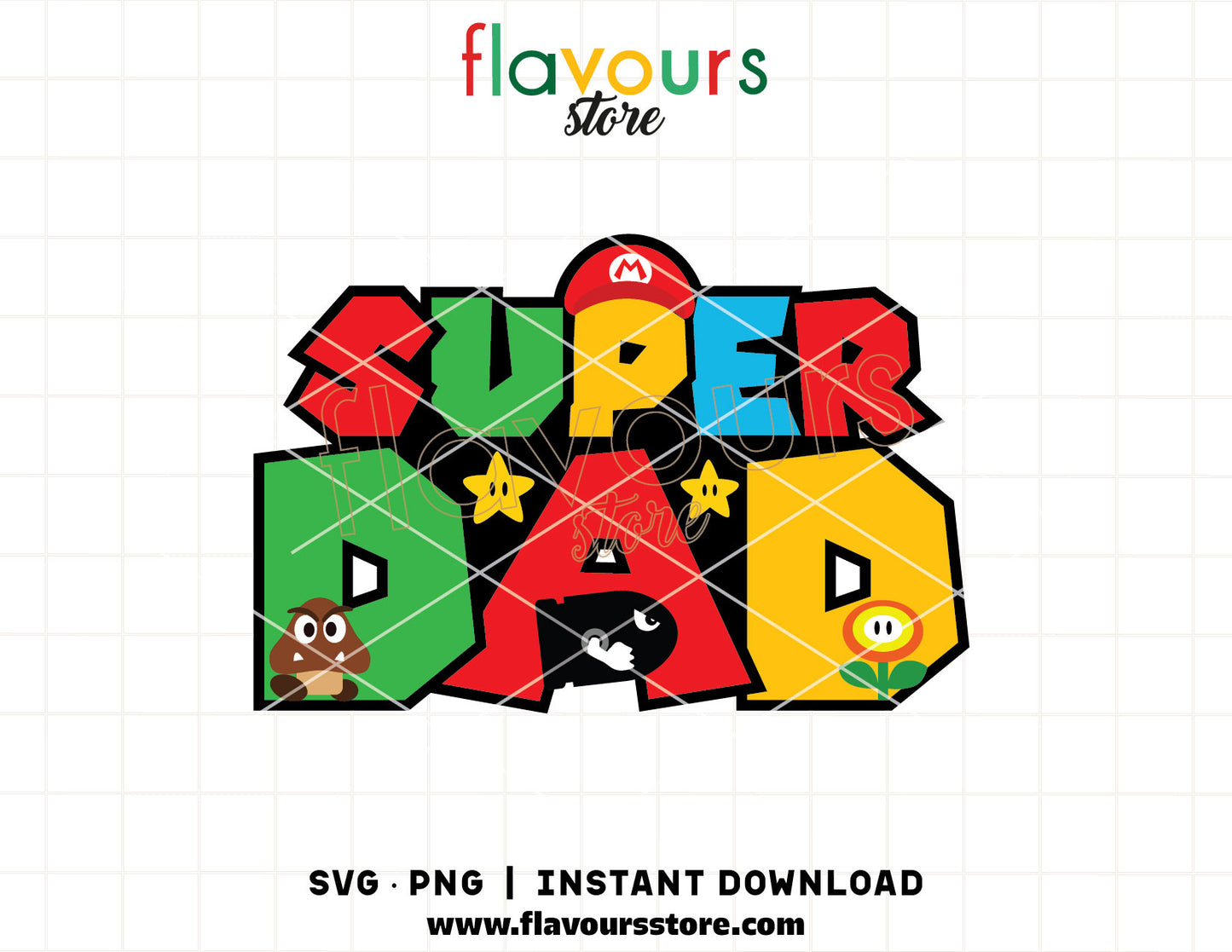 Super Dad SVG cut file with video game style typography and iconic red hat motif, layered vector design for Cricut and Silhouette DIY Fatherās Day shirts.