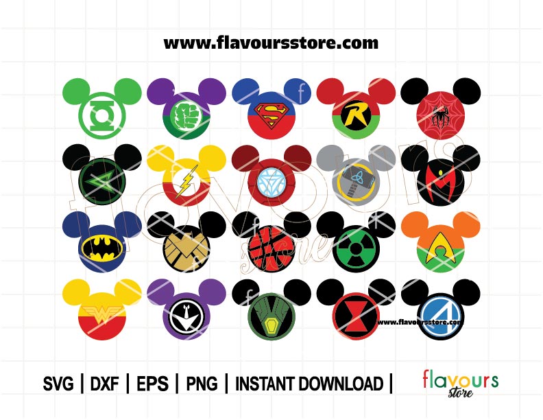 Superhero Emblem Ears Bundle SVG, Avengers, Justice League, Fun Superhero Designs for Cricut, Perfect for T-Shirts & Gifts for Comic Fans