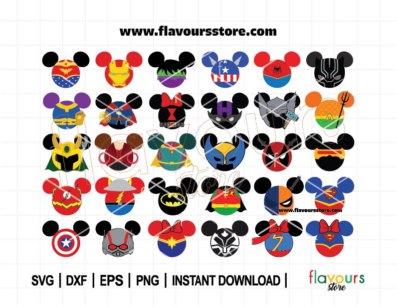 Superheroes Mouse Ears Bundle SVG, Avengers, Justice League, Fun Superhero Designs for Cricut, Perfect for T-Shirts & Gifts for Comic Fans