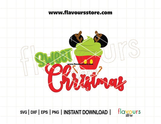 Christmas-themed SVG design with a Mickey-shaped cupcake topped with holiday frosting and decorations, perfect for baking crafts and holiday shirts