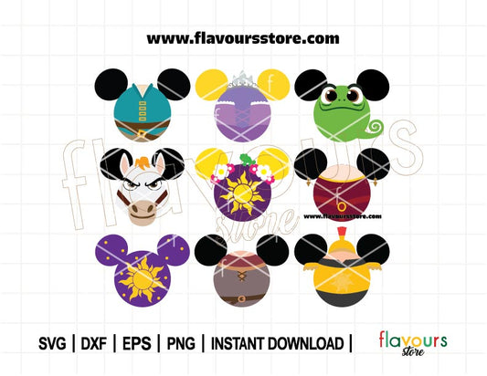 Tangled Ears Bundle SVG,  Rapunzel, Pascal & Sun Ears, Perfect for Cricut Crafts, Magical Gift for Tangled Fans