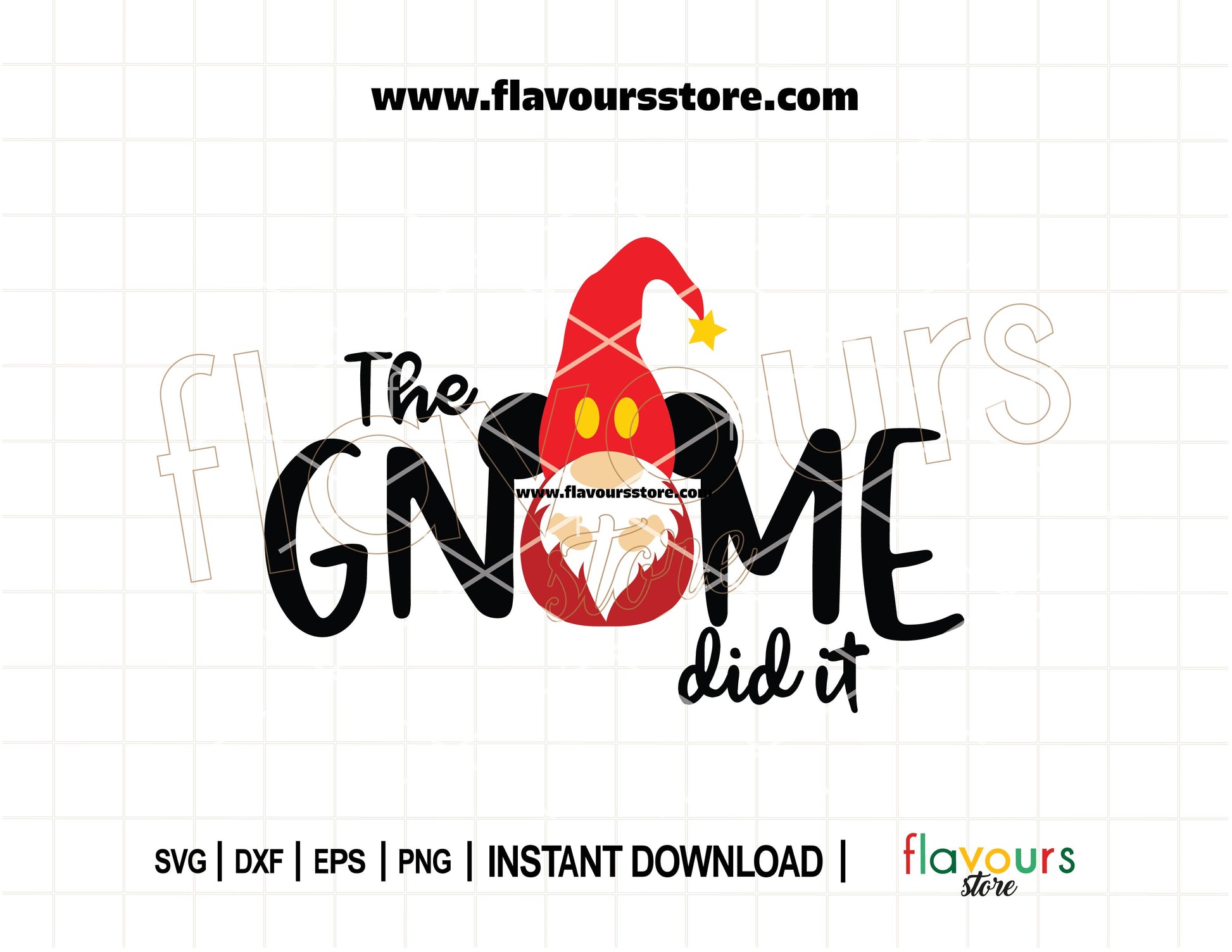 Whimsical “The Gnome Did It” SVG design featuring a Christmas gnome with Mickey Mouse ears, perfect for Cricut and Silhouette holiday crafts