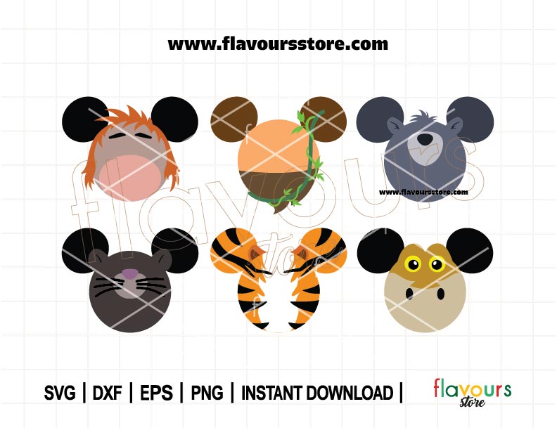 Jungle Ears Bundle SVG, Mowgli Ears Svg, Shere Khan Ears, Baloo Ears Svg, King Louie Ears, Bagheera Ears, Cut File For Cricut SVG