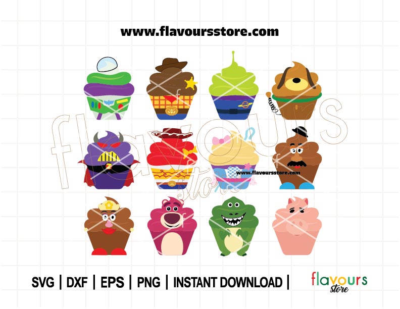 Toy Story Cupcakes Bundle SVG, Snack Svg, Birthday Svg, Woody Svg, Buzz, Alien Svg, Jessie, Lotso, Cupcakes Clipart, SVG Cut File For Cricut