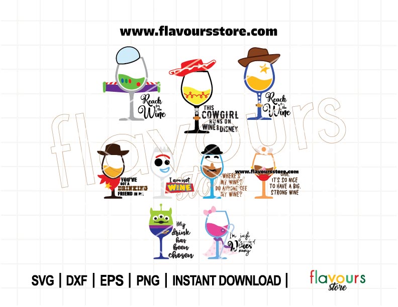 Toy Story Wine Quotes Glass Bundle SVG, Drinking World, Toy Story Bundle, Glass Cup Svg, Cartoon Characters, SVG Cut File For Cricut
