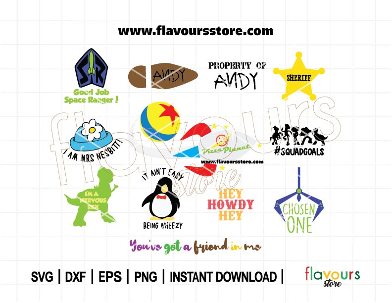 Toy Story SVG Bundle, Andy, Sheriff Badge, Space Rangers Png, T-rex, You got a Friend in me, Cut Files for Cricut, Perfect for your Crafts