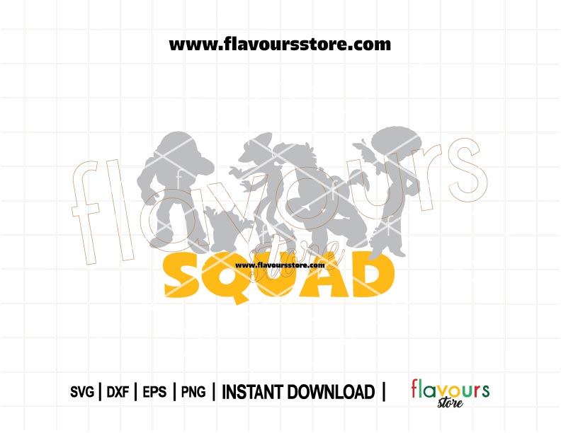 Toy Story Squad SVG design featuring Disney Pixar characters for Cricut and Silhouette. Perfect for family shirts, group gifts, and party decorations.