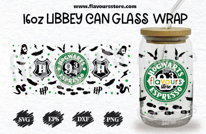 Hogwarts Espresso 16oz Libbey Can Cup Wrap, Wizards Train Espresso SVG, Wizard Glass Can Wrap Svg