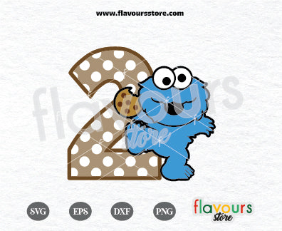 Two, Baby Cookie Monster, Cookie Monster SVG, Sesame Street Birthday SVG Cut File