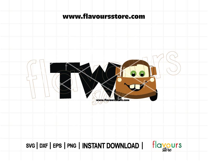 Two Tow Mater Cars SVG cut file for second birthday shirt or Cars party decor, instant download digital design